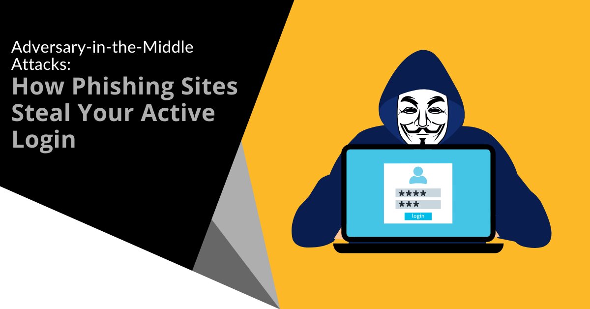 Adversary-in-the-Middle (AiTM) attack illustration - phishing sites that steal your active login session
